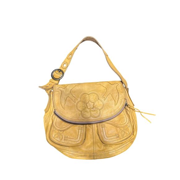 100% Lamb Skin RARE Vtg LUCKY Brand.Stash Bag Distressed ItalianLeather Flower - Picture 1 of 12